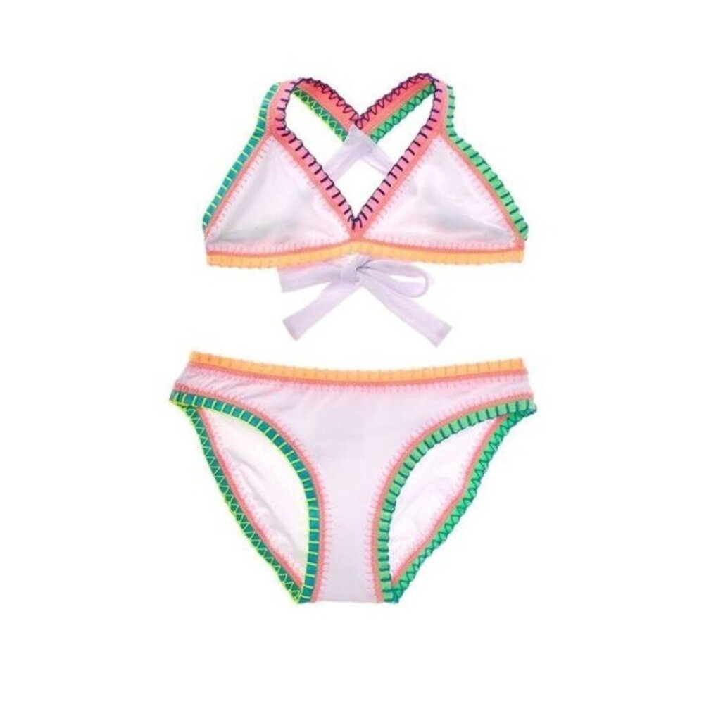New Pq Swim - Size 6 Rainbow Embroidered‎ 2Pc Bikini Set White/ Water Lily $78
